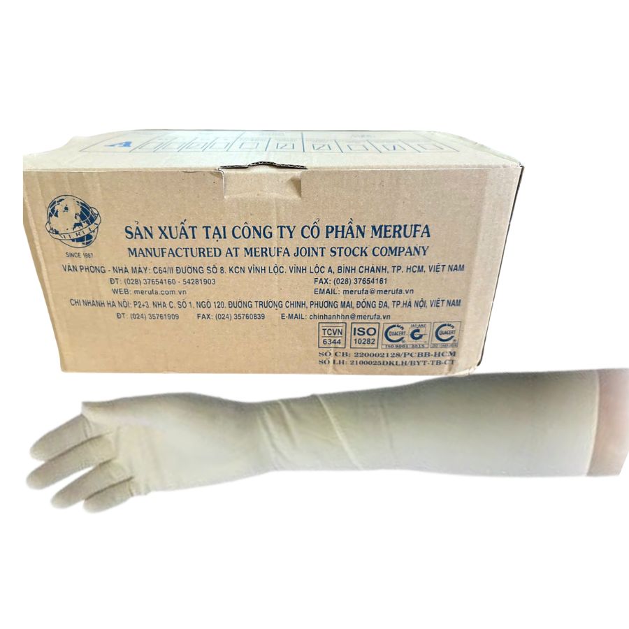 GĂNG TAY SẢN KHOA CHƯA TT 45CM MERUFA (CÓ BỘT)